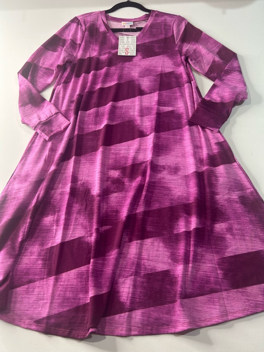 NWT LuLaRoe Small Emily Purple Striped Long-Sleeve Dress